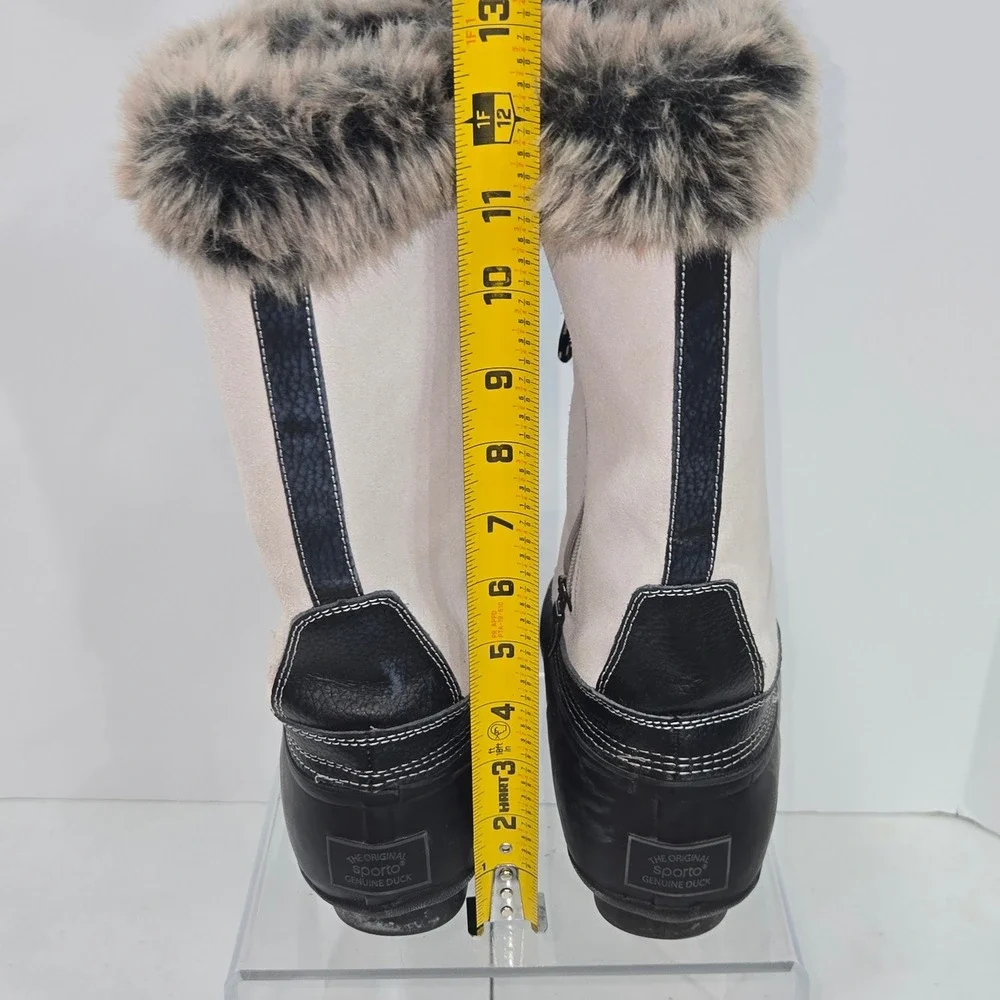 Sporto Nasha Womens Duck Boots Black White Faux Fur Trim Lace Up Size 11M